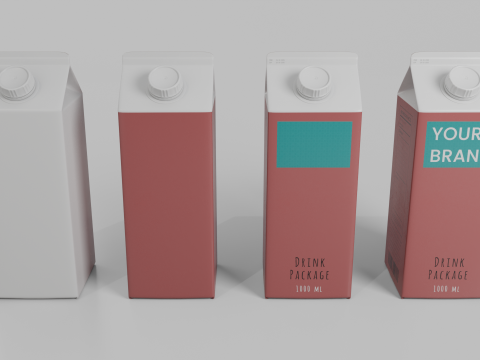 Beverage Carton 1000 ml - Customizable Gable-Top Drink Box 3D 模型