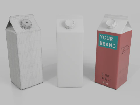 Beverage Carton 1000 ml - Customizable Gable-Top Drink Box 3D Model