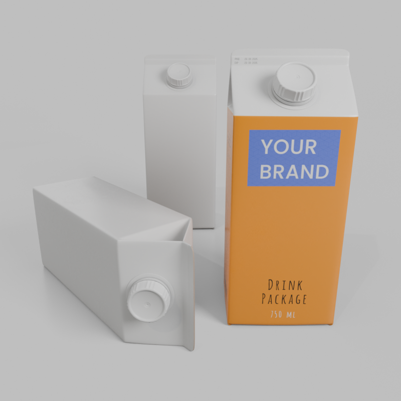 Beverage Carton 750 ml - Customizable Gable-Top Drink Box 3D 模型 .c4d .max .obj .3ds .fbx .stl .blend