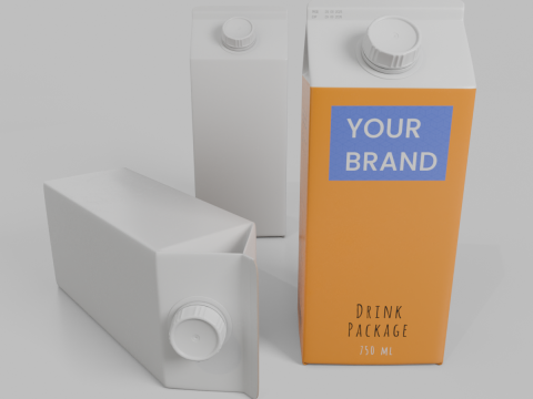 Beverage Carton 750 ml - Customizable Gable-Top Drink Box 3D मॉडल