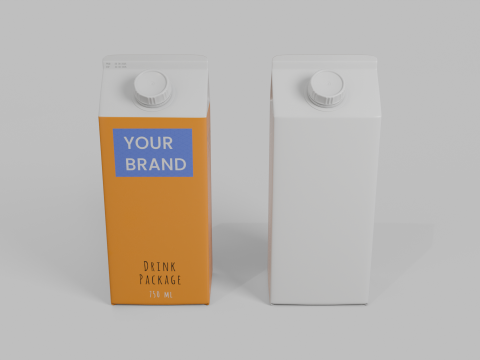 Beverage Carton 750 ml - Customizable Gable-Top Drink Box 3D 模型