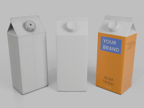 Beverage Carton 750 ml - Customizable Gable-Top Drink Box 3D 模型