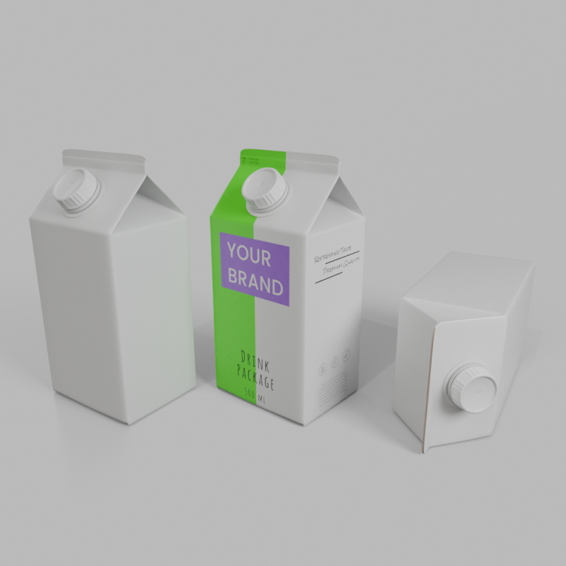 Beverage Carton 500 ml - Customizable Gable-Top Drink Box 3D Model .c4d .max .obj .3ds .fbx .stl .blend