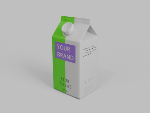 Beverage Carton 500 ml - Customizable Gable-Top Drink Box 3D Model