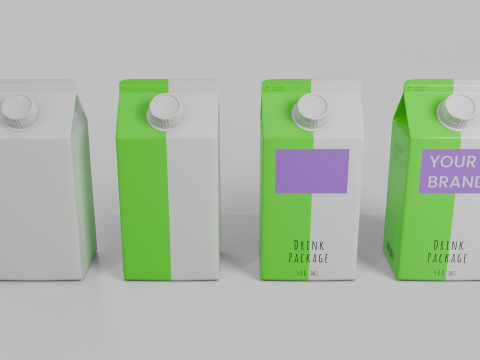 Beverage Carton 500 ml - Customizable Gable-Top Drink Box 3D Model