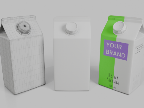 Beverage Carton 500 ml - Customizable Gable-Top Drink Box 3D Model