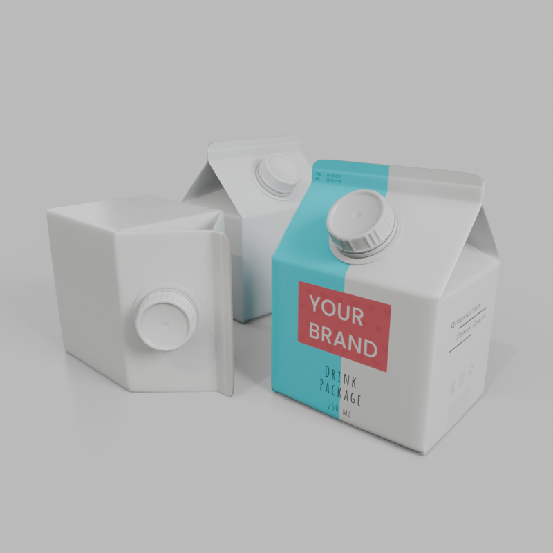 Beverage Carton 250 ml - Customizable Gable-Top Drink Box 3D Modell .c4d .max .obj .3ds .fbx .stl .blend