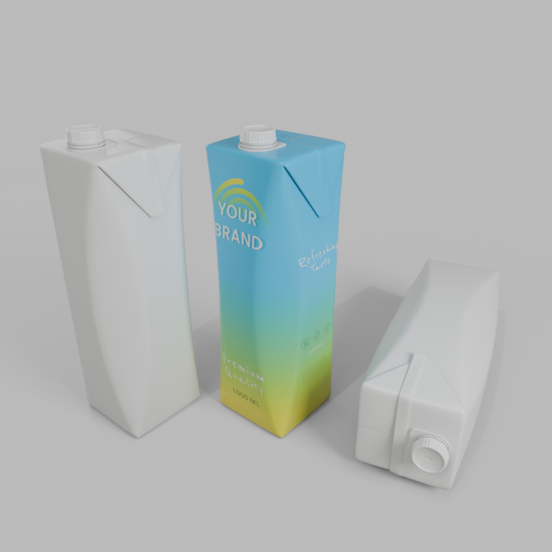 Beverage Carton 1L- Customizable Prism Drink Box 3D Model .c4d .max .obj .3ds .fbx .stl .blend