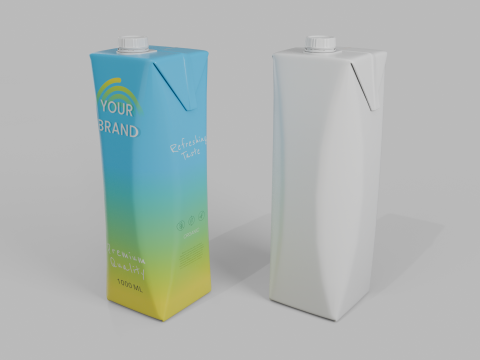 Beverage Carton 1L- Customizable Prism Drink Box Modelo 3D