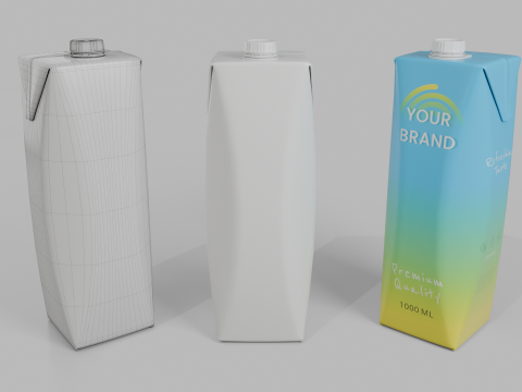 Beverage Carton 1L- Customizable Prism Drink Box Modelo 3D
