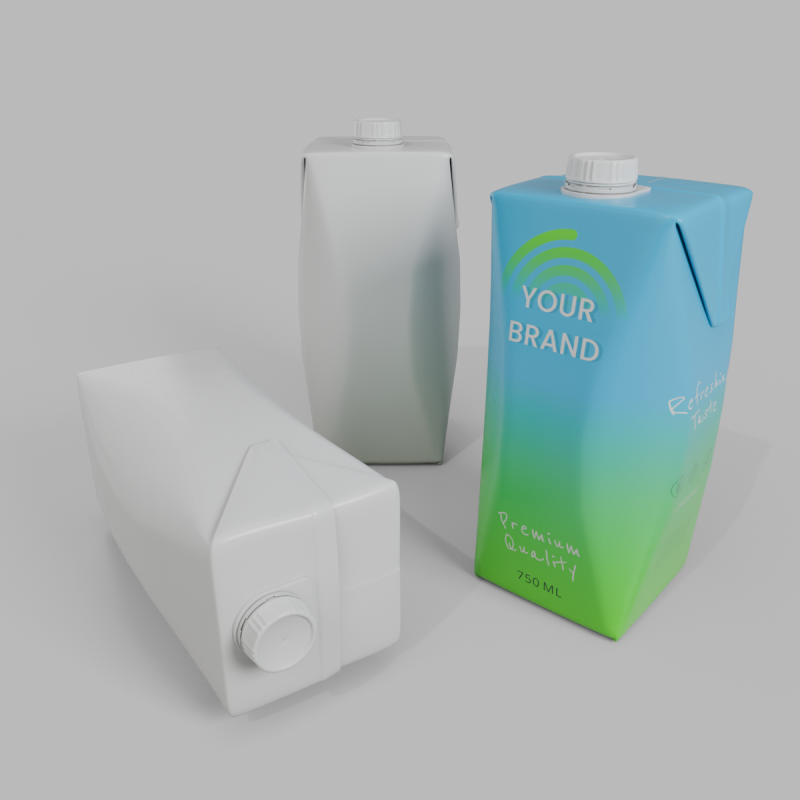 Beverage Carton 750 ml- Customizable Prism Drink Box Modelo 3D .c4d .max .obj .3ds .fbx .stl .blend