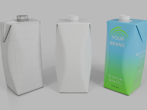Beverage Carton 750 ml- Customizable Prism Drink Box 3D Modell