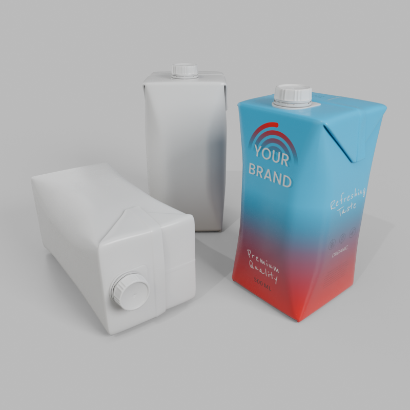 Beverage Carton 500 ml- Customizable Prism Drink Box Modelo 3D .c4d .max .obj .3ds .fbx .stl .blend