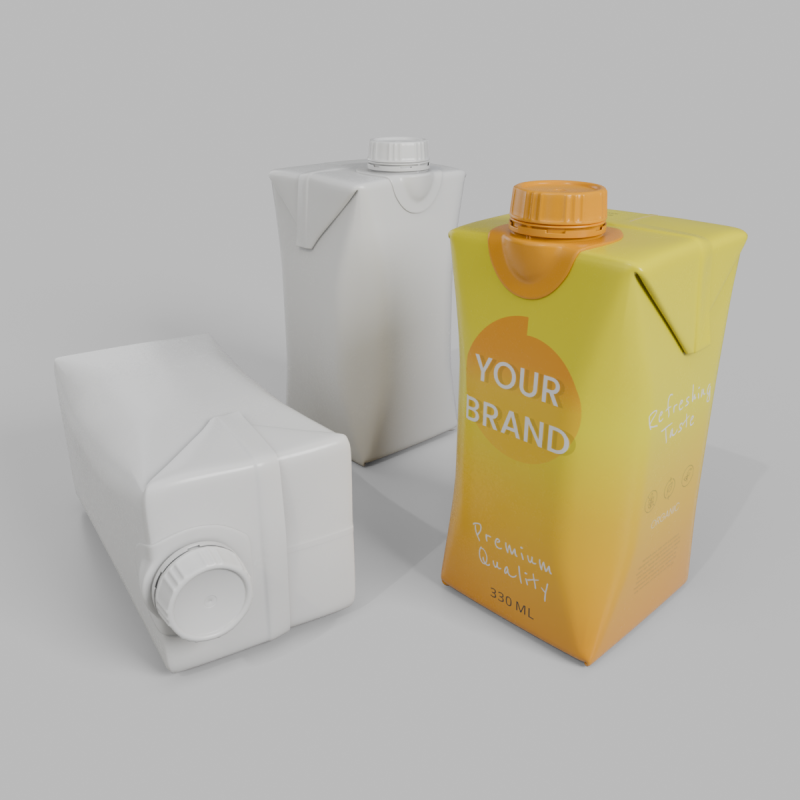 Beverage Carton 330 ml- Customizable Prism Drink Box Modelo 3D .c4d .max .obj .3ds .fbx .stl .blend