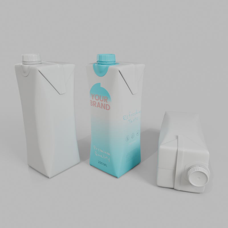 Beverage Carton 200 ml- Customizable Prism Drink Box Modelo 3D .c4d .max .obj .3ds .fbx .stl .blend