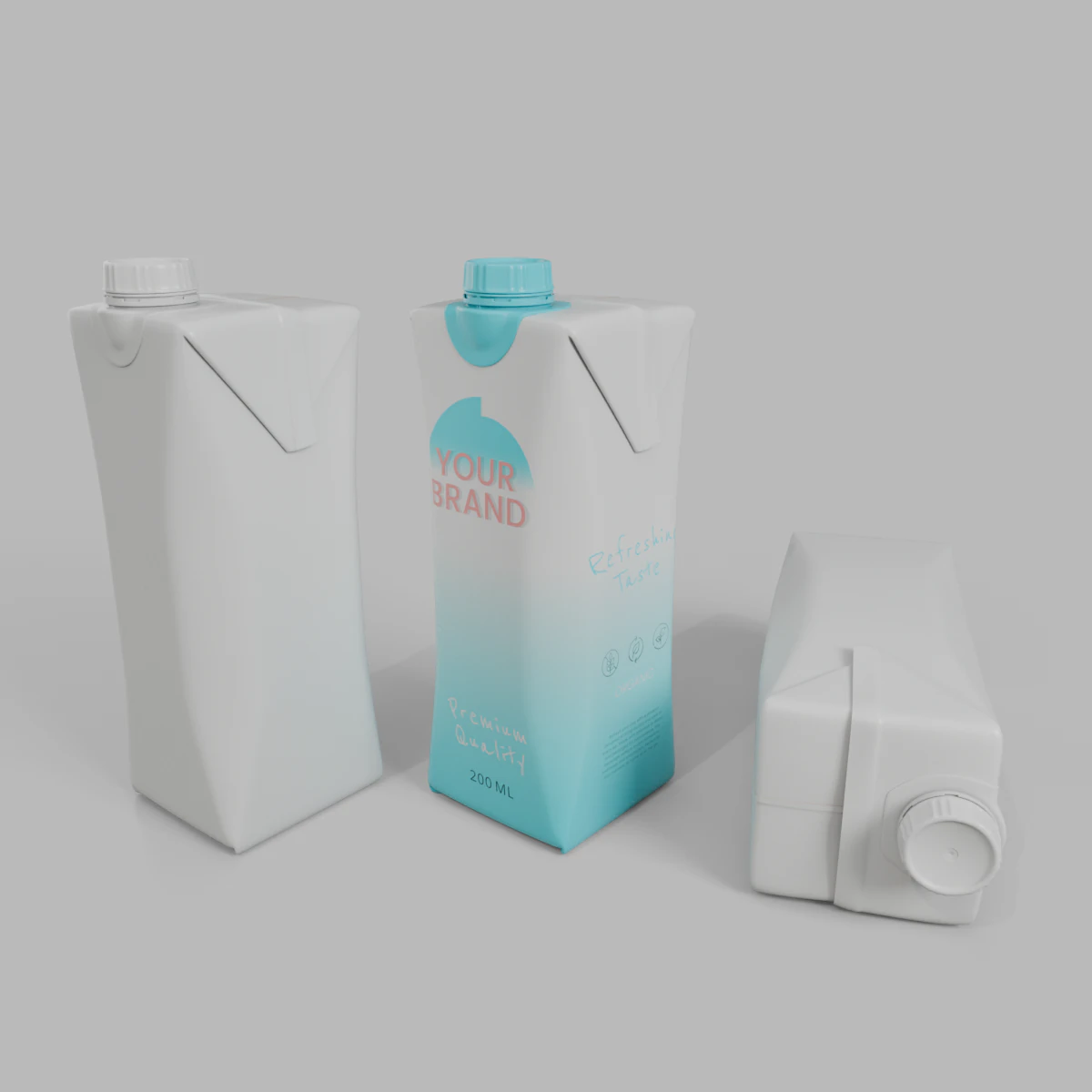 Beverage Carton 200 ml- Customizable Prism Drink Box 3D Model .c4d .max .obj .3ds .fbx .stl .blend 