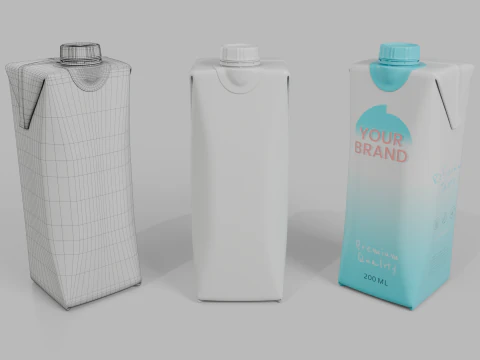 Beverage Carton 200 ml- Customizable Prism Drink Box 3D Model