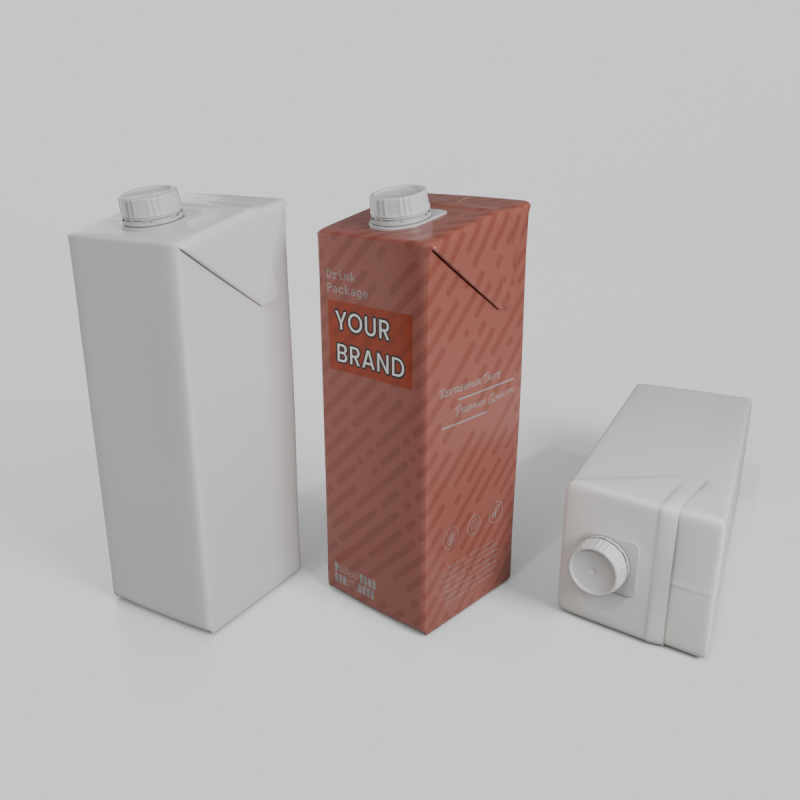 Beverage Carton 1L- Customizable Tilt-Edge Drink Box 3D Modell .c4d .max .obj .3ds .fbx .stl .blend