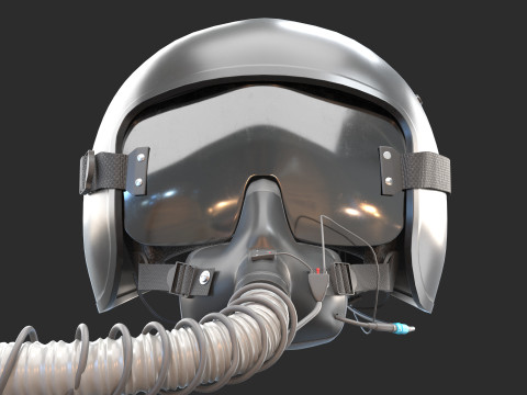 Fighter Jet Pilot Helmet with Oxygen Mask 3D Model