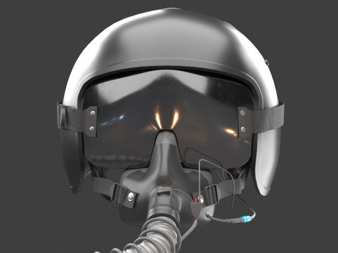Fighter Jet Pilot Helmet with Oxygen Mask 3D Model