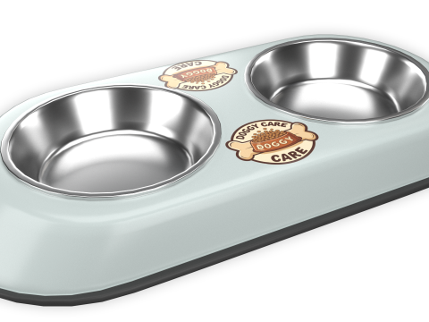 Dog Food and Water Bowl White 3D Модель