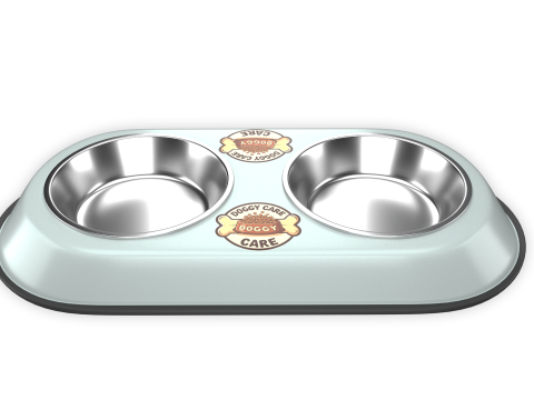 Dog Food and Water Bowl White Modello 3D