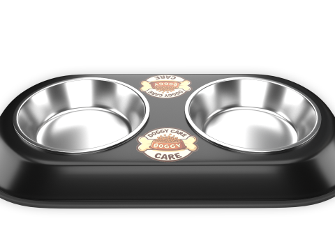 Dog Food and Water Bowl Black Modelo 3D