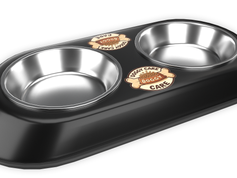 Dog Food and Water Bowl Black 3D Model