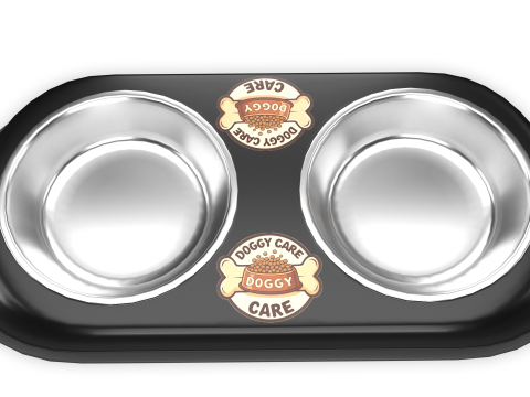 Dog Food and Water Bowl Black 3D Model