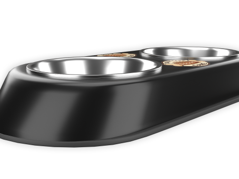Dog Food and Water Bowl Black 3D Model