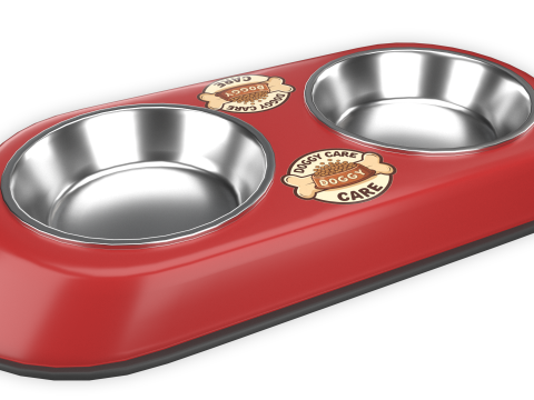 Dog Food and Water Bowl Red 3D Model