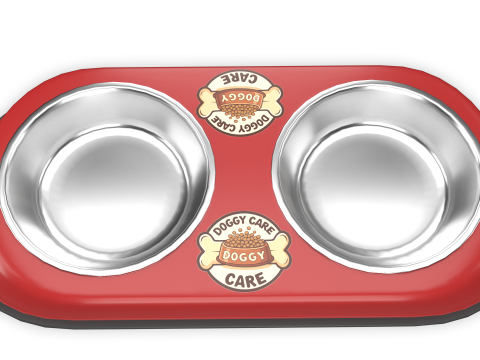 Dog Food and Water Bowl Red 3D Model