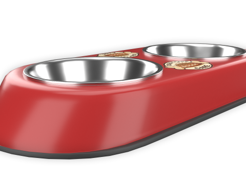 Dog Food and Water Bowl Red 3D Model