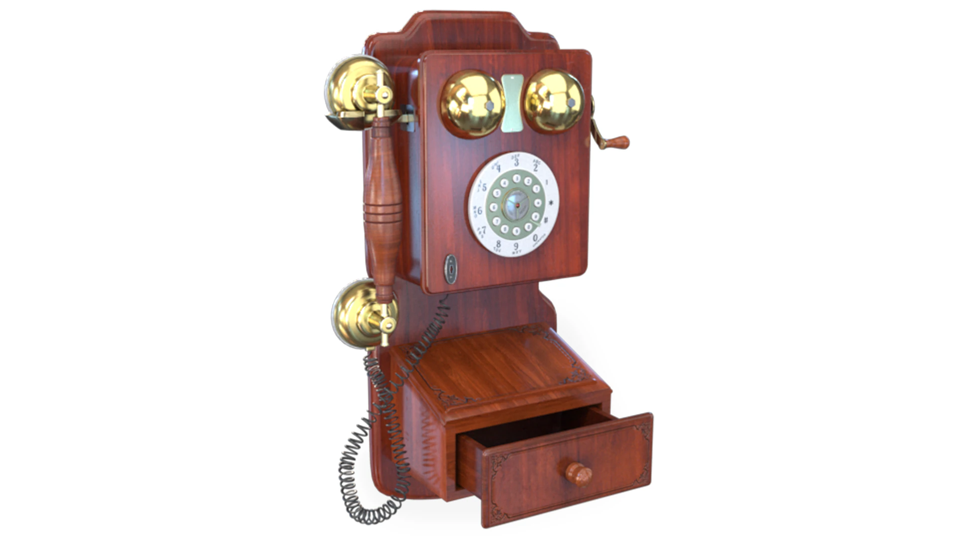 Vintage Rotary Wall Phone 3D Model .c4d .max .obj .3ds .fbx .stl .blend 