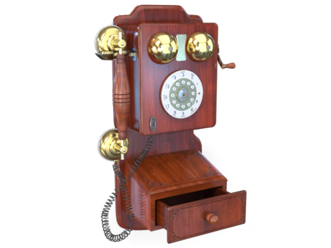 Vintage-Wandtelefon mit Wählscheibe 3D Modell