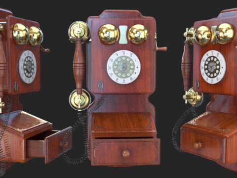 Vintage Rotary Wall Phone 3D Model
