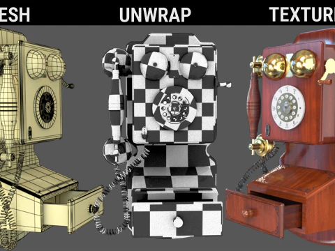 Vintage Rotary Wall Phone 3D Model