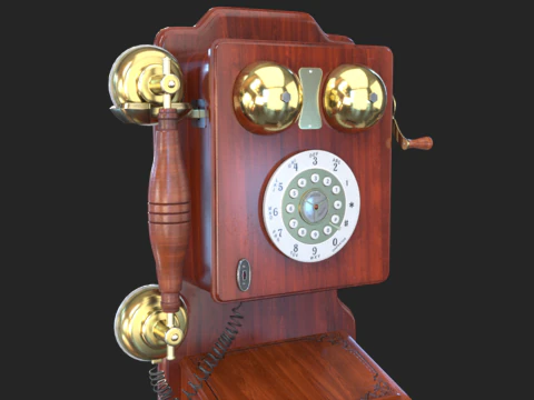 Vintage Rotary Wall Phone 3D Model
