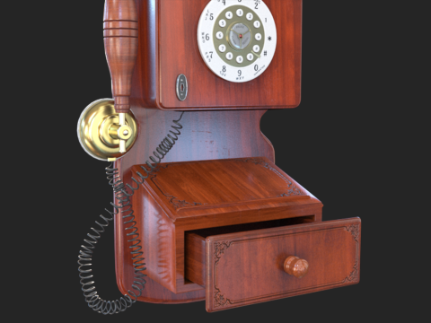 Vintage Rotary Wall Phone 3Dモデル
