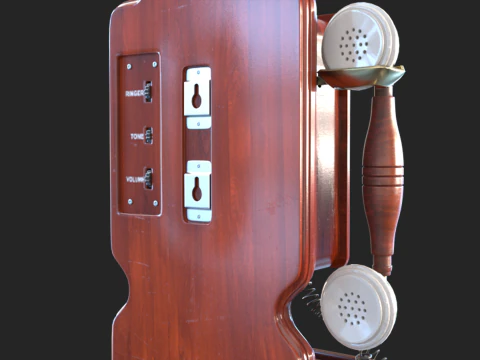 Vintage Rotary Wall Phone 3D Model