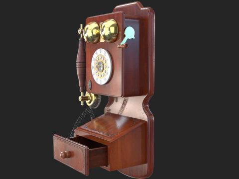 Vintage Rotary Wall Phone 3D Model