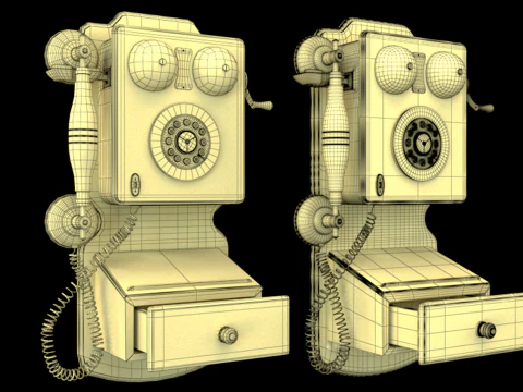 Vintage Rotary Wall Phone 3D Model