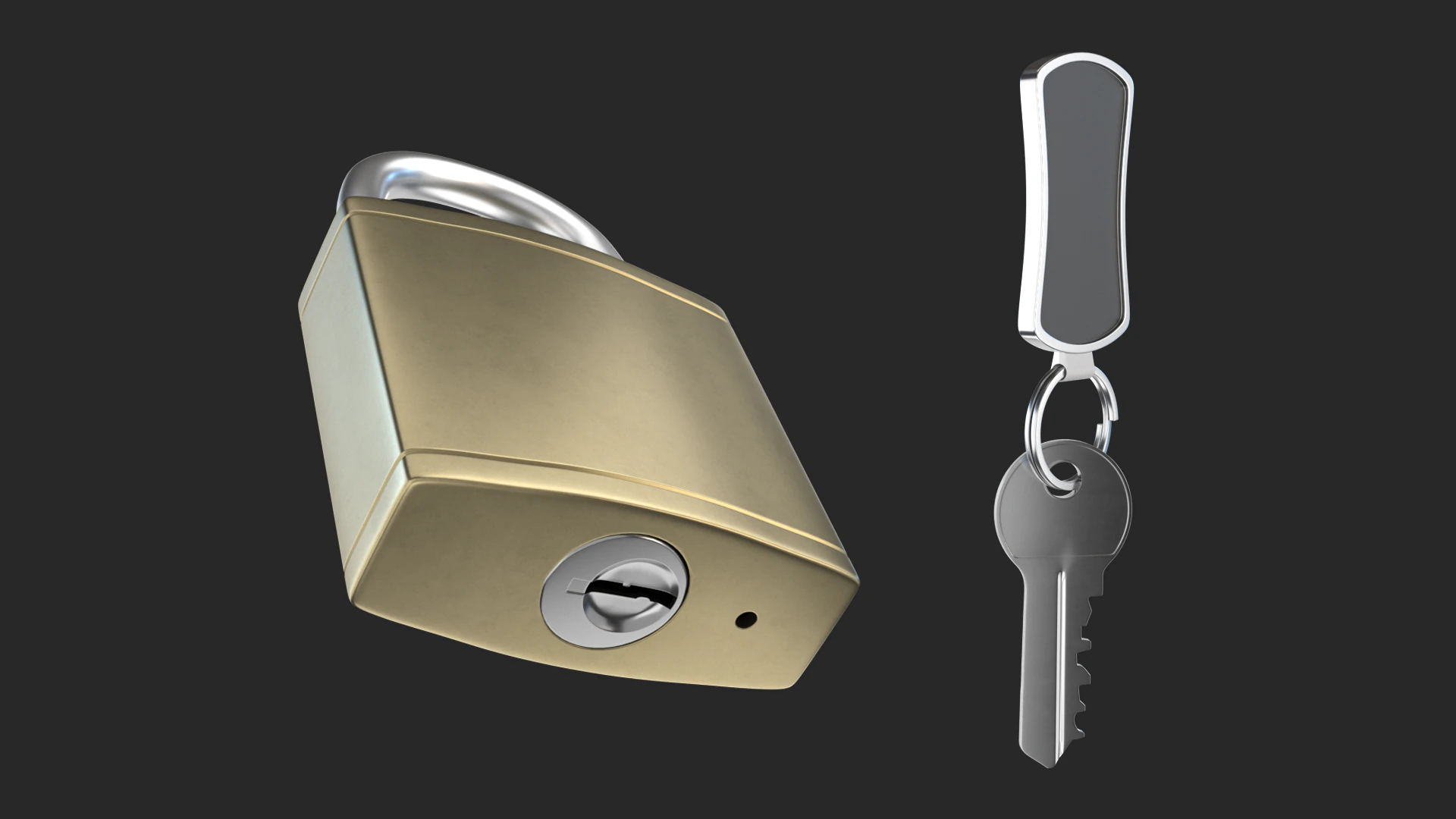 Brass Padlock with Key Keychain 3D Model .c4d .max .obj .3ds .fbx .stl .blend 