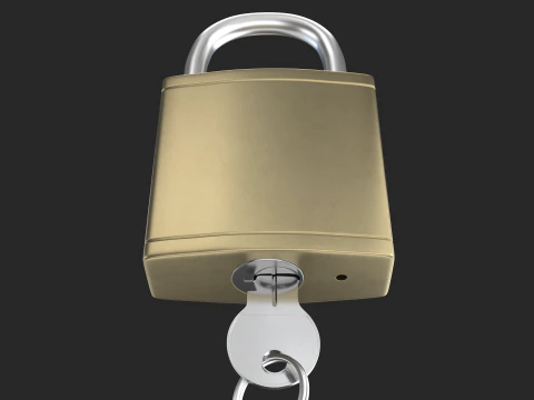 Brass Padlock with Key Keychain 3D Model