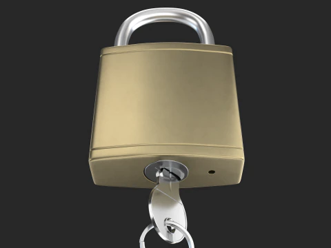 Brass Padlock with Key Keychain 3D Model
