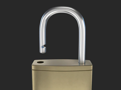 Brass Padlock with Key Keychain 3D Model