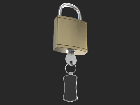 Brass Padlock with Key Keychain 3D Model