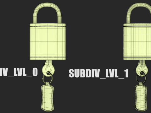 Brass Padlock with Key Keychain 3D Model
