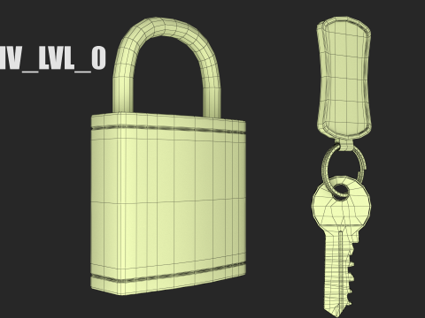 キーキーホルダー付き真鍮南京錠 3Dモデル