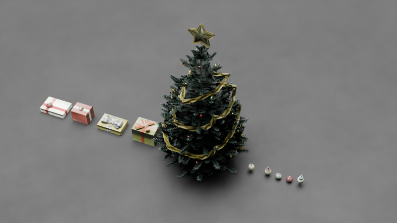 Christmas Tree with gifts 3D Model .c4d .max .obj .3ds .fbx .stl .blend 